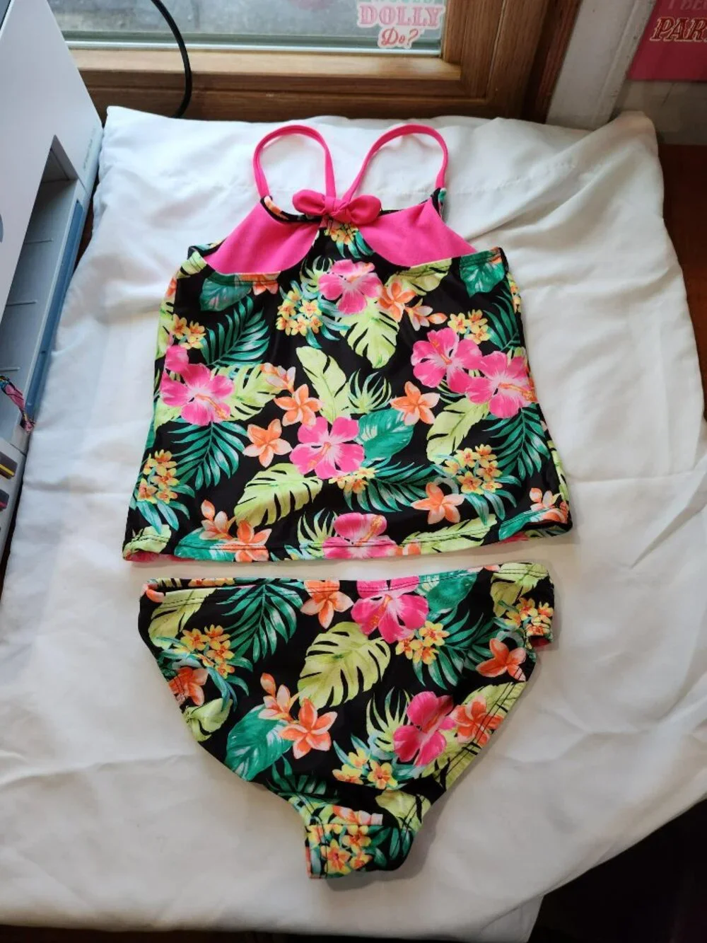 Wonder Nation Girls Tropical Tankini Swimsuit 2 Piece Set Size 7-8